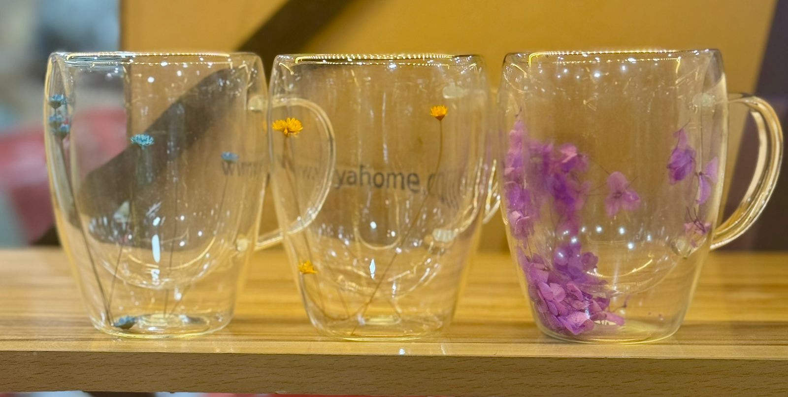 Dry Flowers Double Wall Glass Cup, Transparent Espresso Glass Cup, Double Wall Glass Cup With Handle Dry Flowers Double Wall Glass Cup, Transparent Espresso Glass Cup, Double Wall Glass Cup With Handle